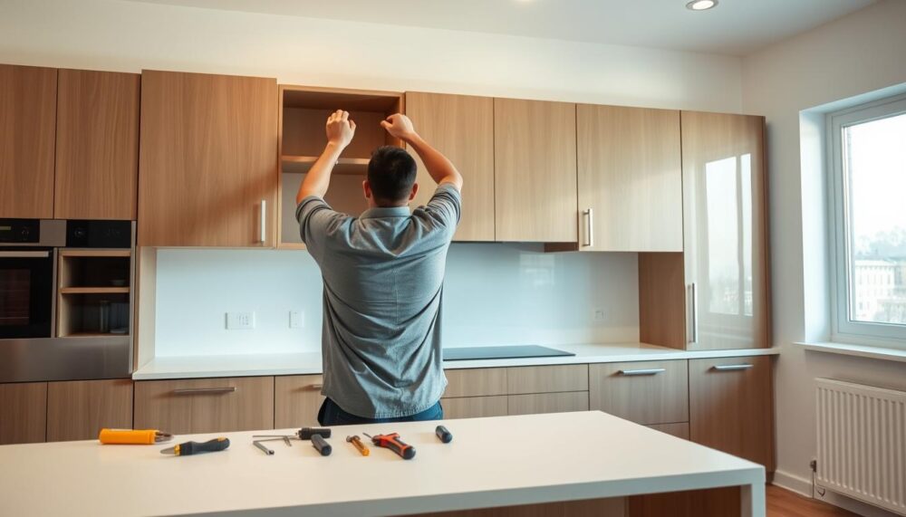 installing kitchen cupboards