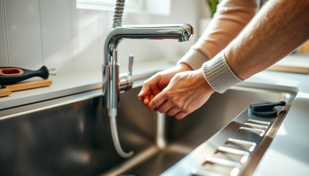 Installing kitchen mixer tap