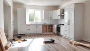 can you install kitchen cabinets on top of laminate flooring