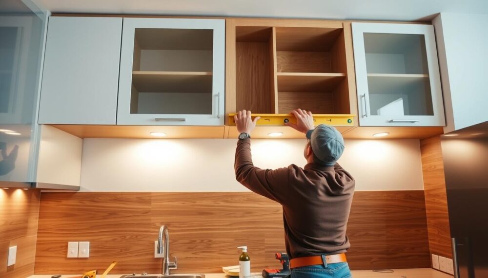 how do you install upper kitchen cabinets