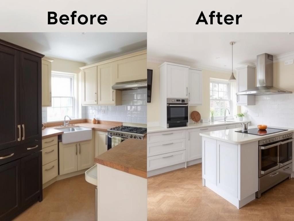 Before and after kitchen renovation in Morningside Edinburgh showing value enhancement Before and after kitchen renovation in Morningside Edinburgh showing value enhancement