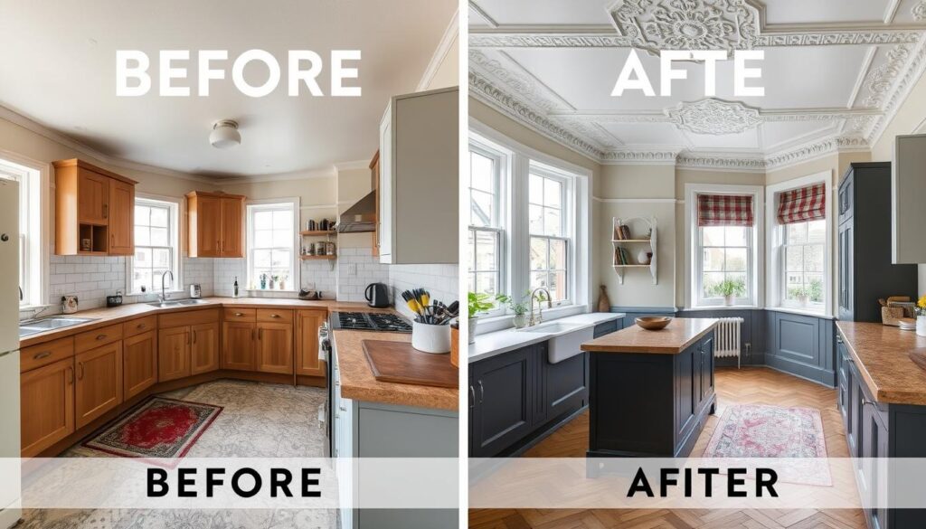 Before and after of a Victorian kitchen renovation by AVO Renovations in Bruntsfield Before and after of a Victorian kitchen renovation by AVO Renovations in Bruntsfield