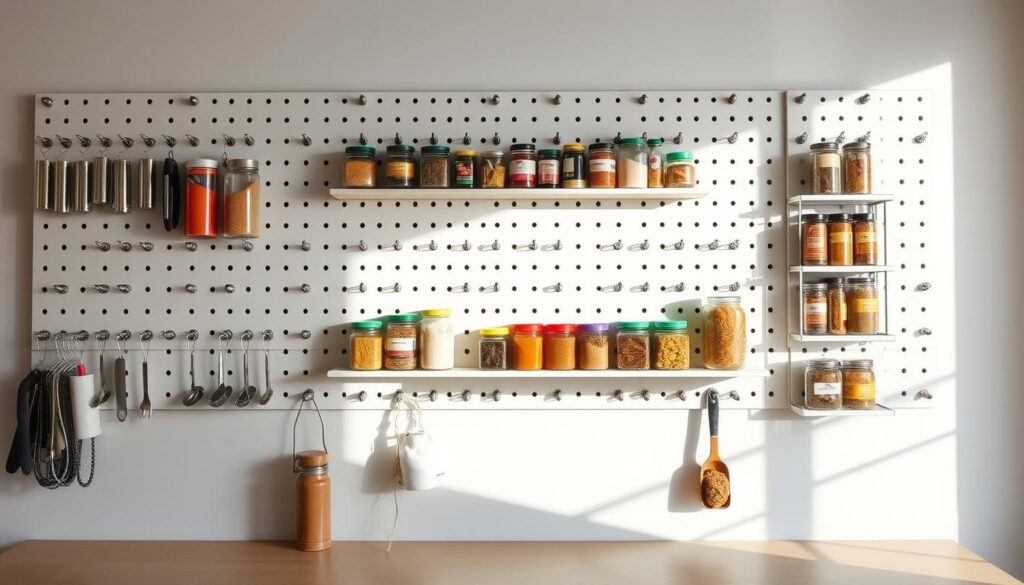 pegboard and spice rack organisation