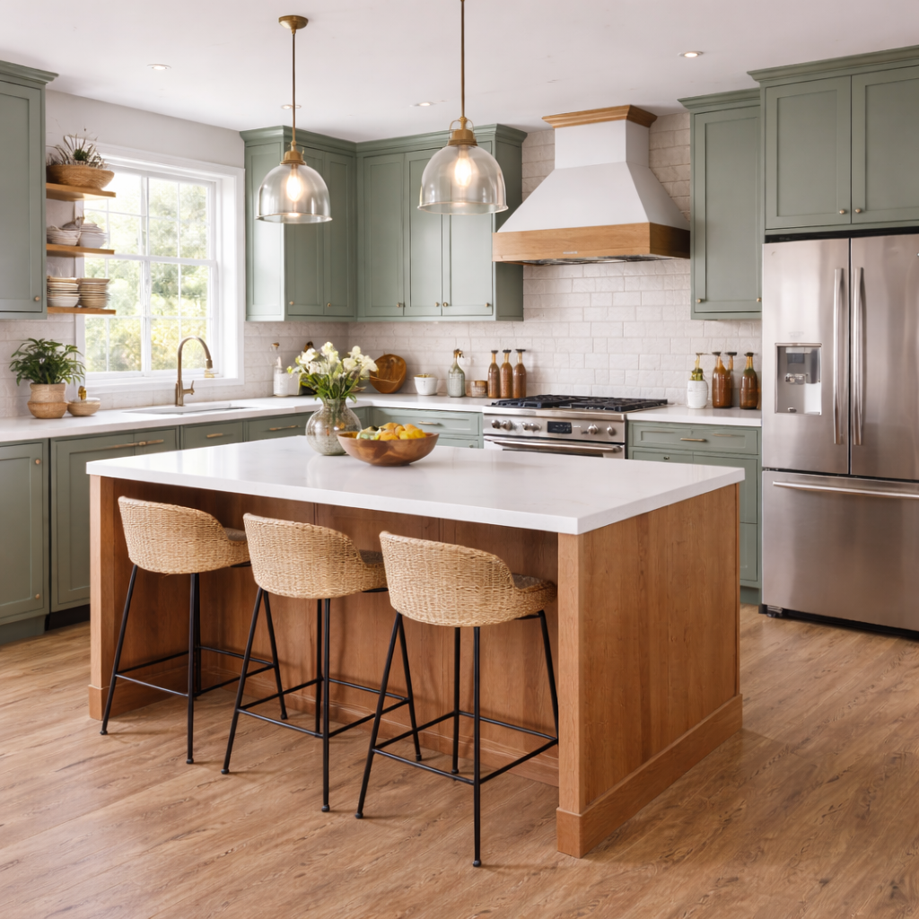 Completed Wickes kitchen installation in Edinburgh with white cabinetry and modern layout